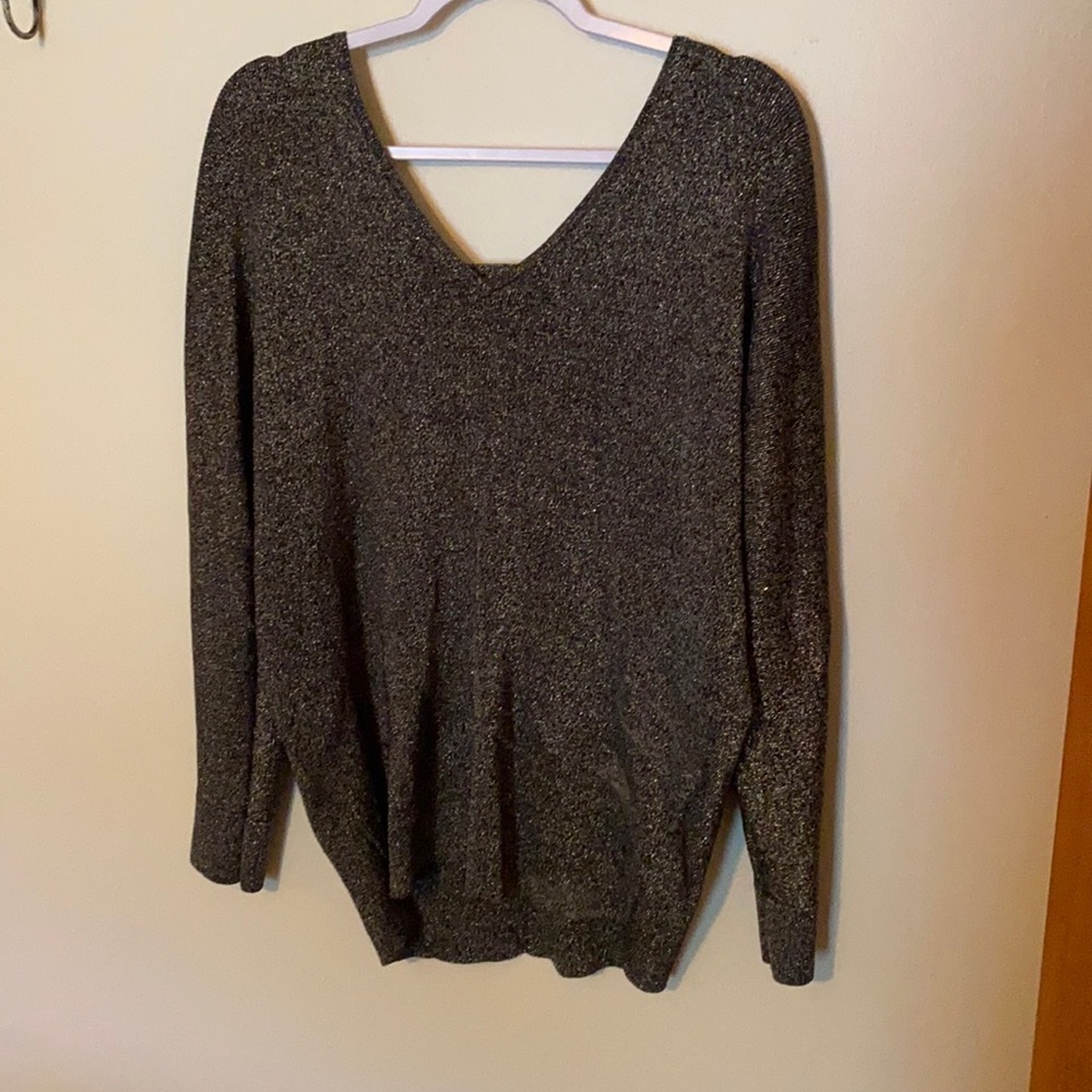 Gold and gray metallic sparkle sweater